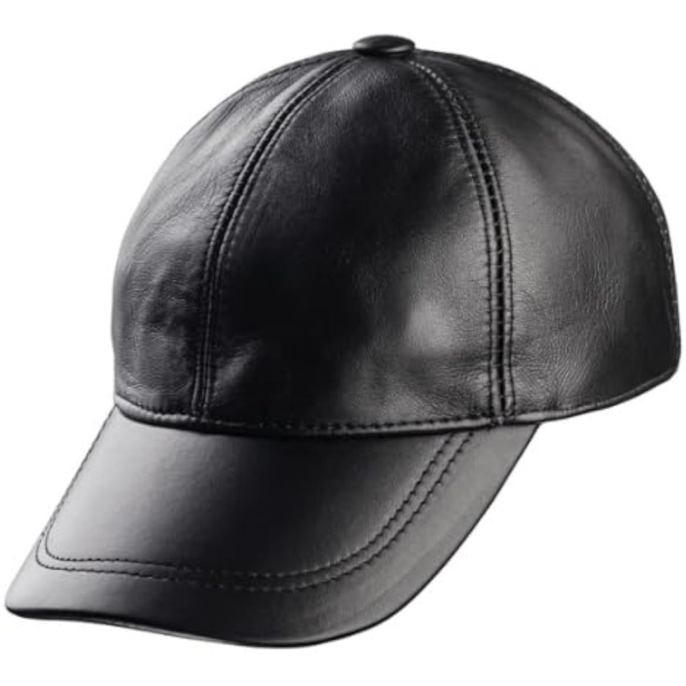 Genuine Leather Unisex Baseball Cap - Adjustable Dad Hat (Black)